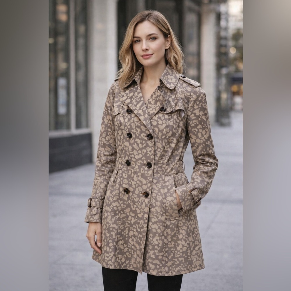 Anthropologie Daughters Of The Liberation Trench Coat Sz 4 Leopard Taupe Beige